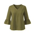 thumbnail image 6 of Womens Gauze Tops Ruffle 3/4 Length Sleeve V Neck Shirts Dressy Casual Blouses Summer Cute Vacation Tops, XXL, 6 of 7