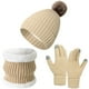 thumbnail image 2 of Conjunto de 3 gorros, bufandas y guantes de invierno para mujer, gorro de cuello largo, bufanda tejida, guantes para pantalla táctil, regalo de Navidad, bufanda acrílica., 2 of 6
