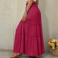 thumbnail image 6 of Long Skirts for Women Solid Color Elastic High Waist Tiered Pleated Casual Boho Flowy Beach Holiday Summer Maxi Skirt S-2XL, 6 of 6
