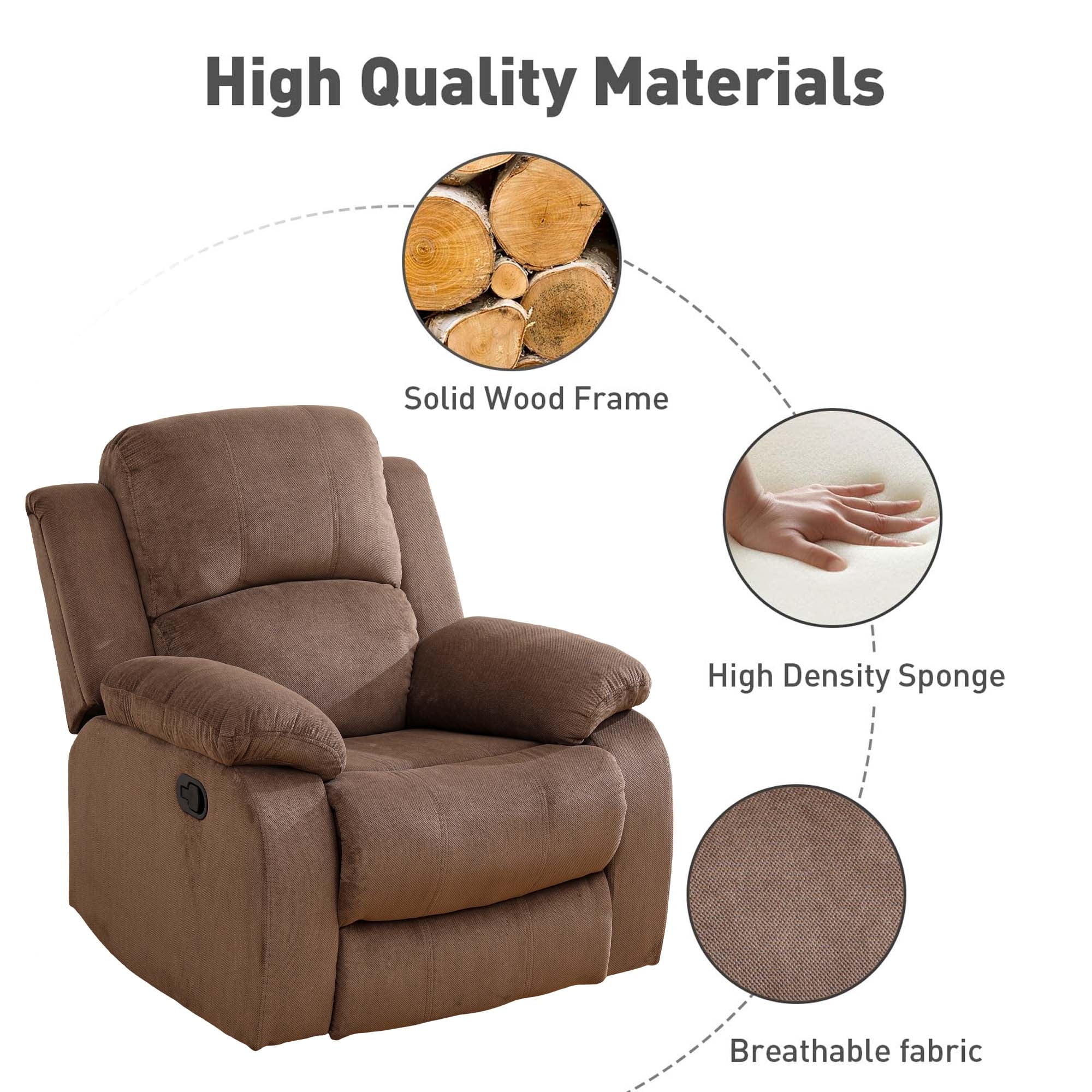 Aukfa Recliner Chair Overstuffed Armchair Single Sofa w/ Lumbar Support for Living Room, Brown