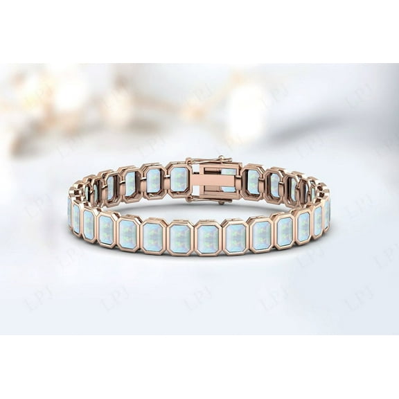 Emerald Cut Opal Tennis Bracelet For Women,Wedding Silver Handmade,best gift for men,him