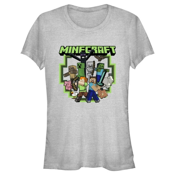 Junior's Minecraft Steve and Alex Group Shot Graphic Tee Athletic Heather Medium