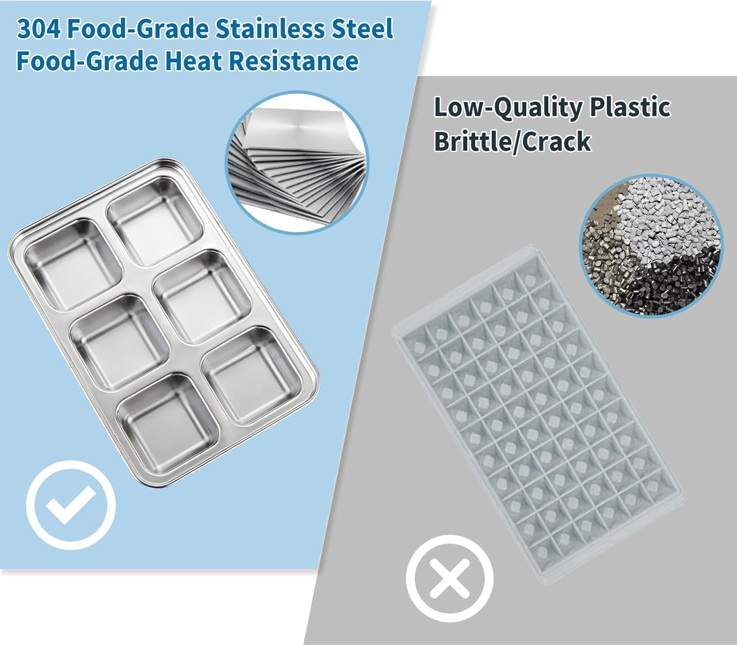 Stainless steel ice cube tray for quick ice retrieval, 6-compartment large ice cube maker, and baby food box - single (1)