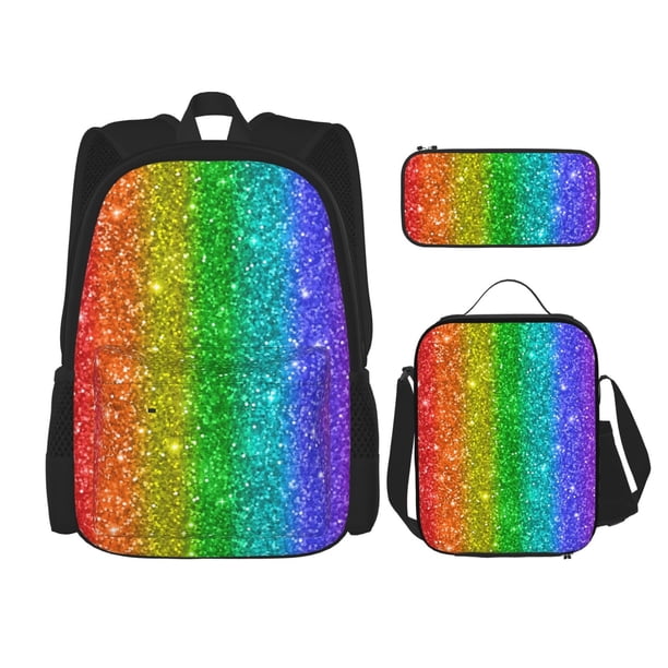 Fotbe Glitter Rainbow Set Escolar 3 en 1 para Niños - Mochila Duradera con Lonchera Aislante y Estuche para Lápices - Mochila Escolar para Niños y Niñas