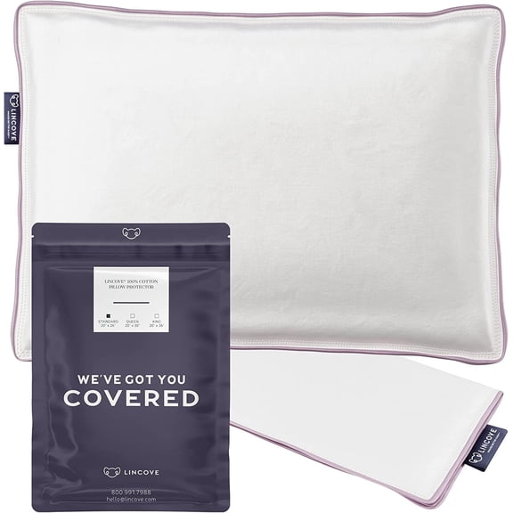 Lincove 500 Thread Count White Cotton Sateen Zippered Pillow Protector Cover, Standard