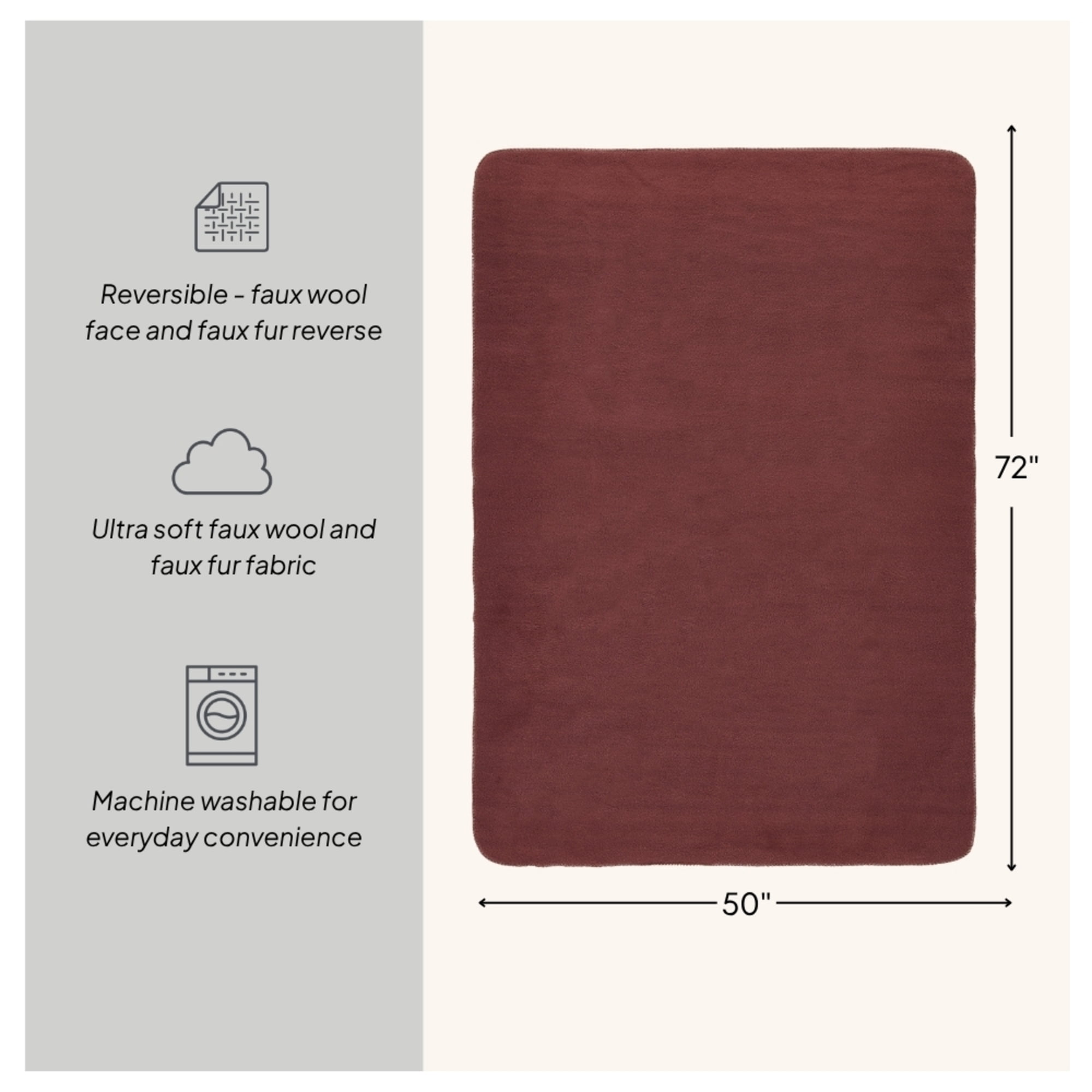 Better Homes & Gardens Rich Cocoa Faux Wool Reverse to Faux Fur Throw, 50" x 72"