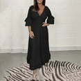 thumbnail image 4 of GYUJNB Robe Courte d'Été 2024 pour Femme à Col en V, Robe Midi Ample Plissée et Fluide, Robe Courte de Plage, Robe d'Été, Noir, 4 of 4