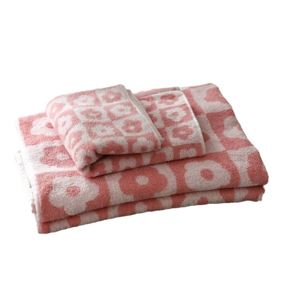 PHONIUSER Household Checkered Flowers Pattern Bath Towel Cotton Facecloth Shower Blanket Quick Dry Absorbent Super Soft Pool Beach Washcloth Bathroom Accessories