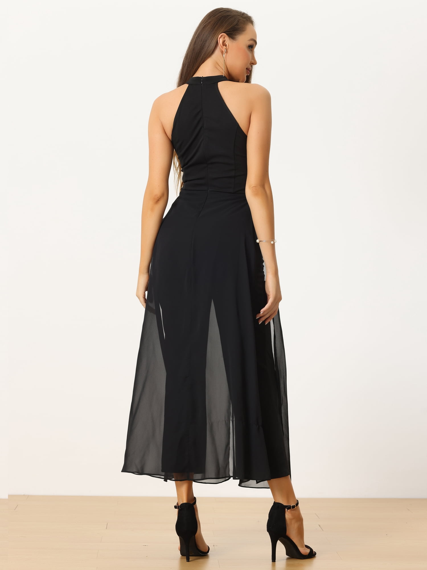 DARING DIVA Women's Sleeveless Chiffon Wide Leg Jumpsuit XL Black