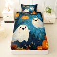 thumbnail image 4 of Manfei Forest Ghost Pumpkin Twin Sheets for Kids, Watercolor Fall Halloween Bedding, 3 Pieces, 1 Flat Sheet, 1 Fitted Sheet and 1 Pillowcase, 4 of 6