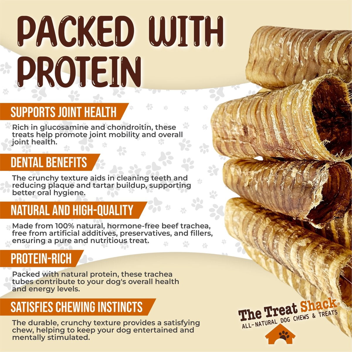 The Treat Shack 6-in Whole Beef Trachea Tubes Natural Dog Chew Treats, 20CT