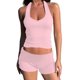 thumbnail image 1 of Conjuntos de 2 Piezas para Mujer: Conjuntos de Estar por Casa A Juego, Top con Lazo y Cuello Halter, y Pantalones Cortos de Cintura Alta. Rosa S, 1 of 8