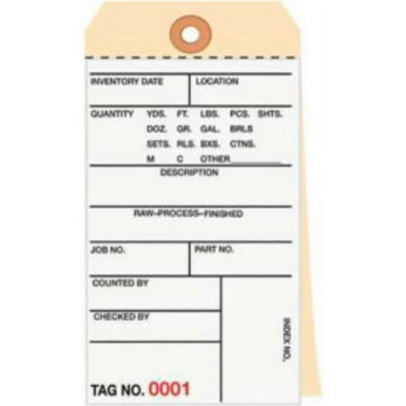 Box Packaging B43349 3 Part Carbonless Inventory Tags - 0-499 - No. 8 - 6.25 x 3.125 in. - Tan - Pack of 500