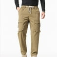 thumbnail image 4 of Ceisia Men Solid Color Fleece Multi Pocket Work Pants Loose Drawstring Gift Elastic Cuff Trousers, 4 of 9