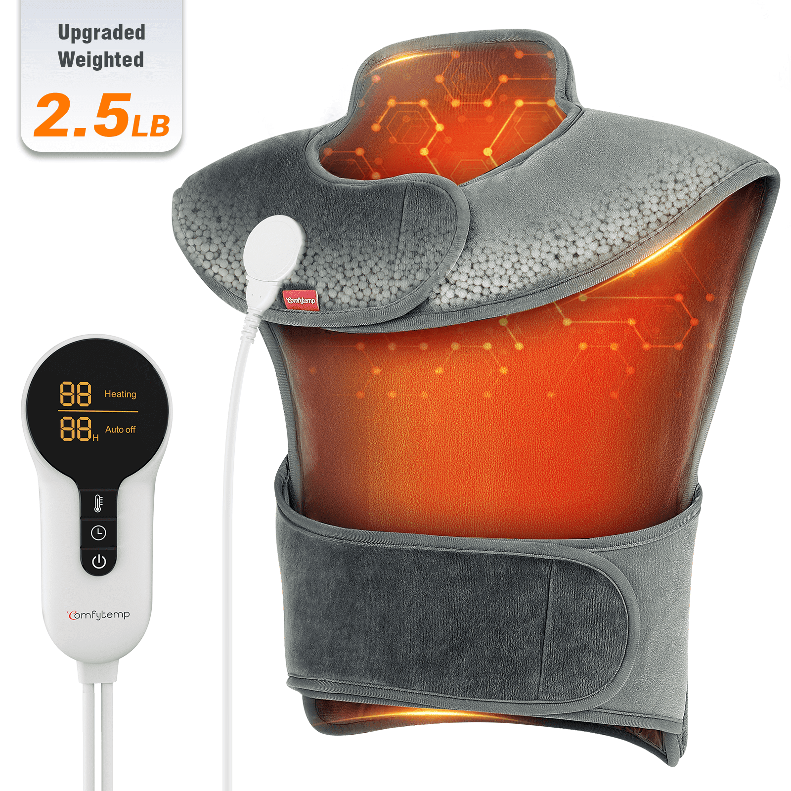 Comfytemp Large Weighted Heating Pad with 6 Heat Settings & Auto Shut-off for Full Body Stress Relief, Gray, 22"x20"