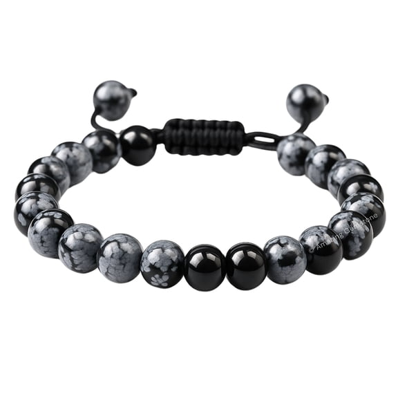 Snowflake Obsidian Crystal Bracelet - 8mm Beaded Bracelet and Healing Stones