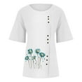 thumbnail image 5 of TopLLC Chemises Mexicaines pour Femmes Hauts Brodés Traditionnels Tunique Décontractée à Fleurs pour Femmes Col Rond Manches Courtes Chemises en Lin, 5 of 5