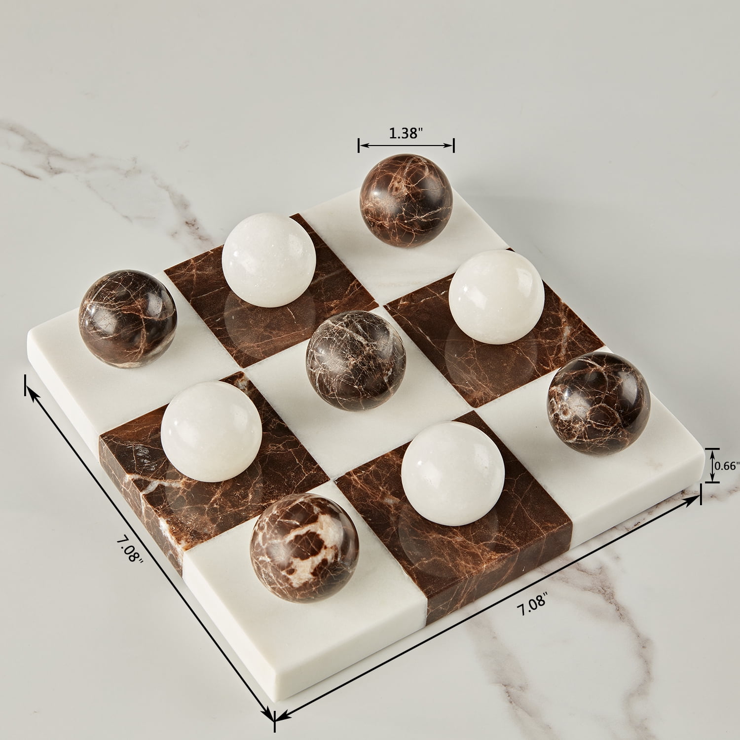 Organic White& Brown Marble Home Decorate, Sturdy Marble Board Tabletop, Marble Classic Tic-Tac-Toe Board, Board for Home, Tabletop Game