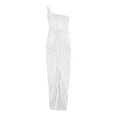thumbnail image 4 of Eyelet Dresses for Women Sleeveless One Shoulder Twist Front Split Midi Dress Fashion Summer Bodycon Dress (S, White), 4 of 5