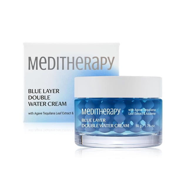 Bluelayer Double Water Cream - Hidratante facial diario para hidratar y reafirmar - Cápsula y crema en gel con ácido nanohialurónico y agave azul para un brillo radiante - Adecuado para todo tipo de p