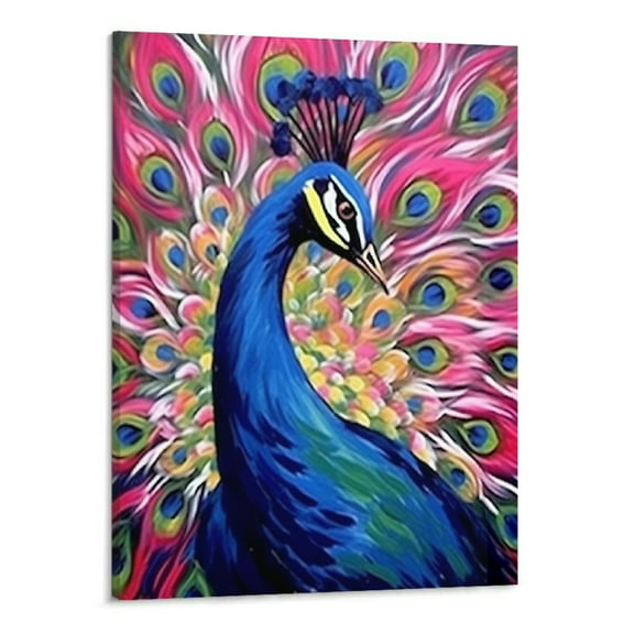 Chilfamy Print On Canvas Fall Decor Blue Peacock Canvas Wall Art Picture 16x20in for Living Room Bedroom 16x20in