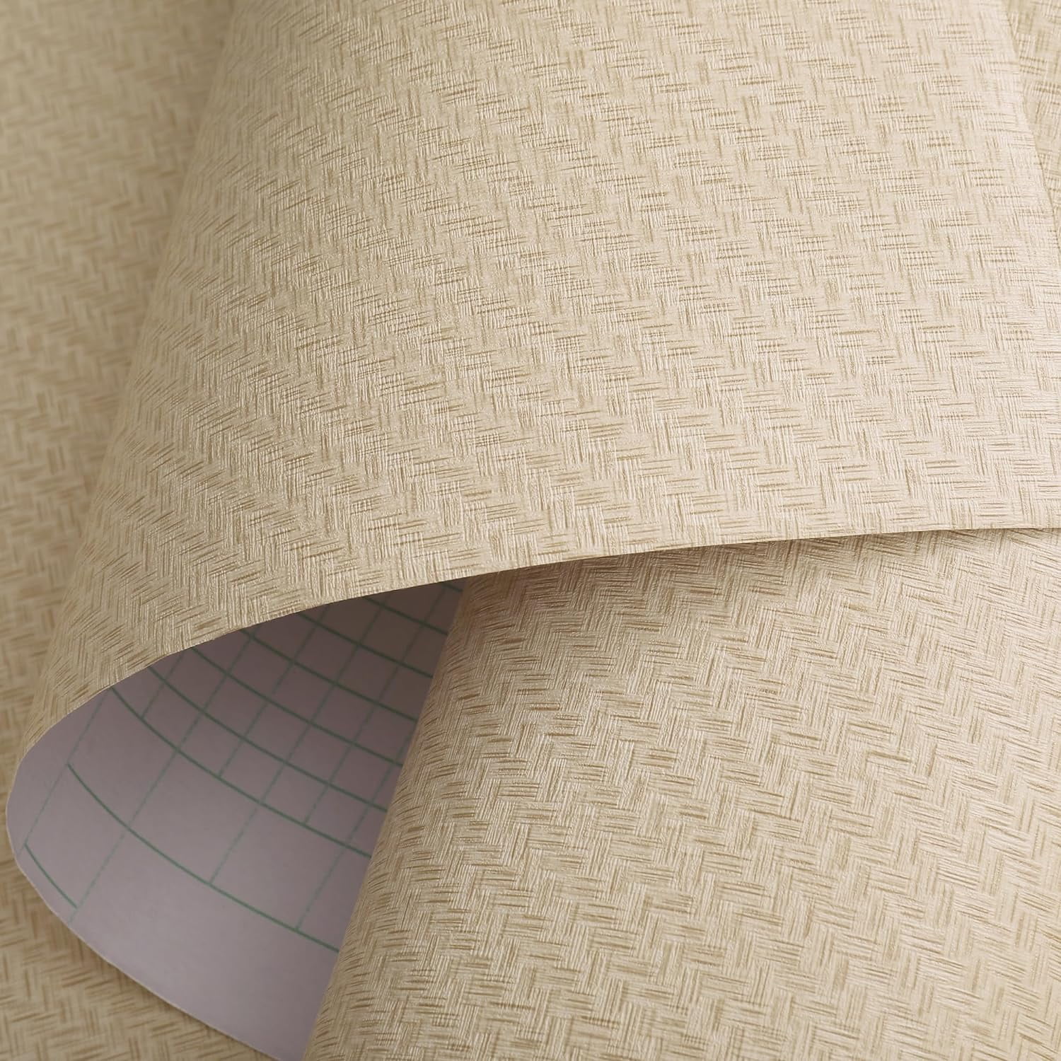 Fabric Wallpaper Textured Contact Paper (24in X 393in) Grasscloth Wallpaper Peel and Stick Faux Linen Wall Paper Waterproof Vinyl Self Adhesive (Light Brown-1)