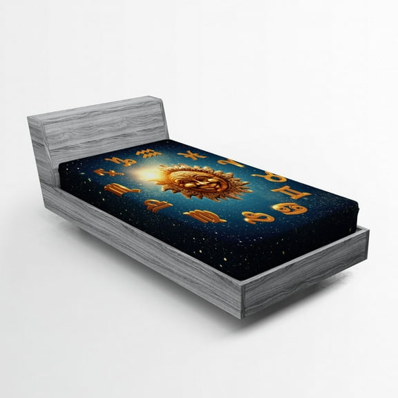 Ambesonne Astrology Fitted Sheet, Old Signs on Stardust, Twin XL Size, Dark Blue Orange