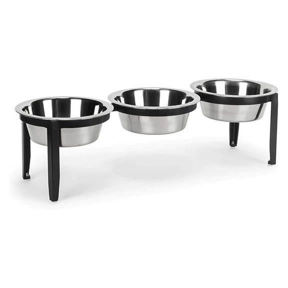 BNHHNB Dog Bowl Triple Diner - Elevated Pet Feeder - Stainless Steel Bowls - Medium Large Dogs - Indoor Outdoor - UV Resistant - 25" x 8" x 7"