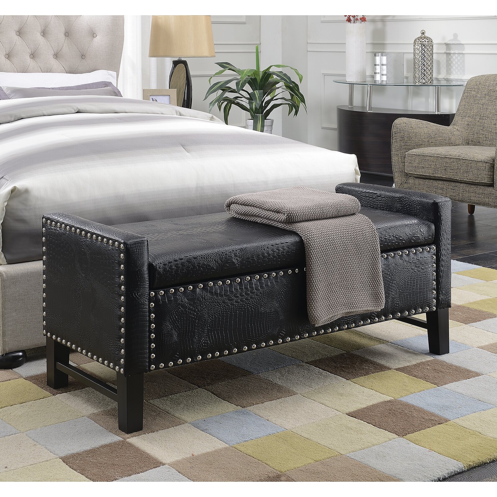 Vandalia Faux Leather Flip Top Storage Bench