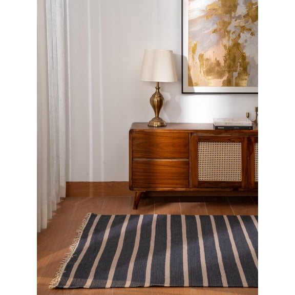 Rugsotic Carpets Hand Woven Flat Weave Kilim Wool Eco-Friendly 3'x5' Area Rugs Rectangle Charcoal Cream Contemporary Modern Design Low Pile Indoor Handmade Rug for Living Room, Bedroom D00116