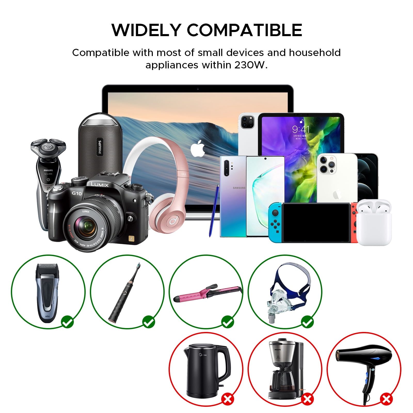 Key Power Power Converter, 230W Step Down 220V to 110V Voltage Converter with USB-C 18W International Travel Adapter Kits for EU UK US AU India More Than 150 Countries