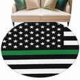 thumbnail image 2 of Thin Green White Line Round Area Rug 7 FT, Non Slip Living Room Area Carpet, American Flag Star Washable Soft Circular Rug Non-Shedding Floor Carpet for Bedside Office Play Room Classroom, 2 of 9