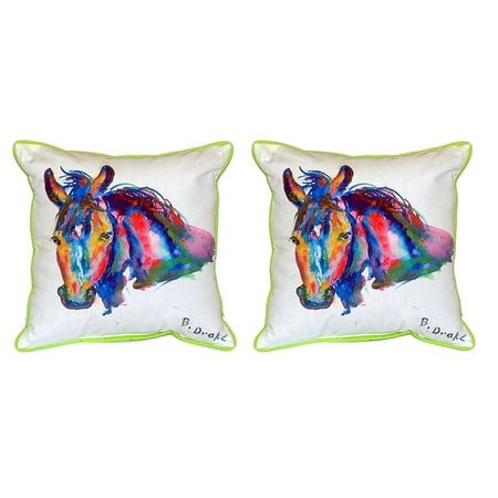 Pair of Betsy Drake Nellie - Horse Large Indoor/Outdoor Pillows 16 In X 20 In