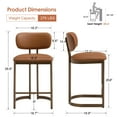 thumbnail image 3 of Zesthouse 25.6" Modern Counter Height Bar Stools Set of 2, Faux Leather Upholstered with Curved Back, Antique Brass Metal Base, Kitchen Island Bar Chairs, Brown, 3 of 10