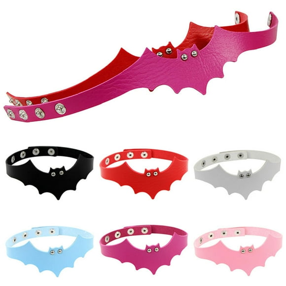Collier Chaîne Ras du Cou Ailes de Chauve-Souris Diable Halloween Collier en Cuir Punk Gothique pour Femmes et Filles, Blanc