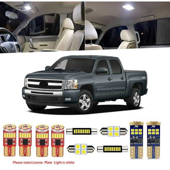 12 Piece Interior LED Lights Kit for Chevrolet Silverado 2007-2013 Interior LED Light Bulbs Package License Plate Install Tool