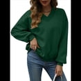 thumbnail image 1 of Sudadera con Capucha para Mujer, de Gran Tamaño, con Cuello en V, Informal, Cómoda, Básica, Moda de Otoño 2025. Verde L, 1 of 10