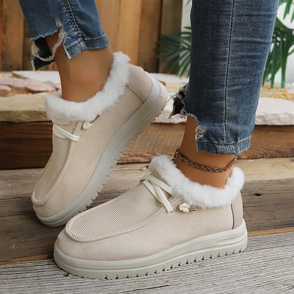 Willtoo Boots For Women Winter Warmth Comfort Lined Ankle Booties Lightweight Non-slip Moccasins Canvas Flat Snow Boots
