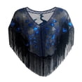thumbnail image 2 of HNMKIU Shawls for Women Sequin Beaded Shawl Wraps, Women 1920s Flapper Fringe Cape Mesh Wedding Cover Up for Evening Party Prom Blue-2,One Size, 2 of 4