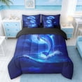 thumbnail image 3 of Manfei Magical Blue Moon Dolphin Bedding Comforter Set for Kids Boys and Girls, Romantic Coastal Print Full Bedding Set, Black Reversible 7pcs, 3 of 6