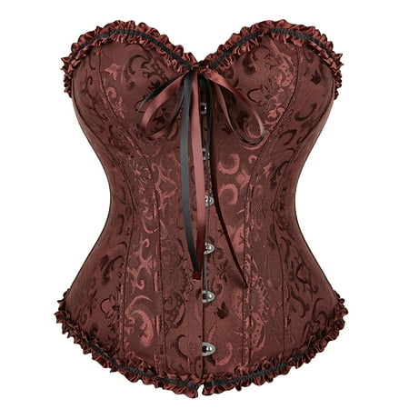 Corset Top Bustiers for Women Lace Up Ovebust Victorian Corset Plus Size Vintage Corsets Brown L