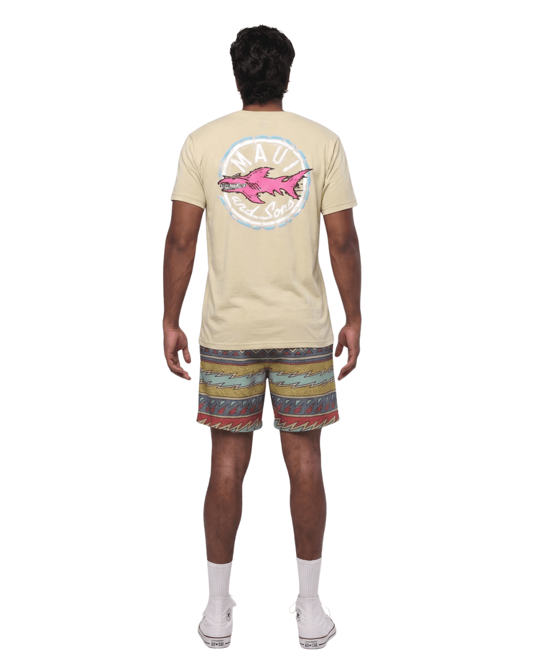 Maui and Sons Sunday Stripe Men's Swim Trunks | Classic Multicolor Quick Drying Pool Shorts Inspired by California Surf Culture & Designed for Everyday Comfort