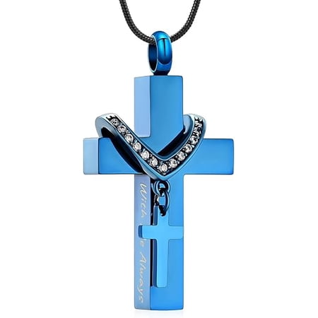 Urn Necklaces for Ashes for Women Men - Cremation Cross Necklace for Ashes Cross Urns Locket Pendant Ashes Holder Stainless Steel Memorial Jewelry-With Me Always
