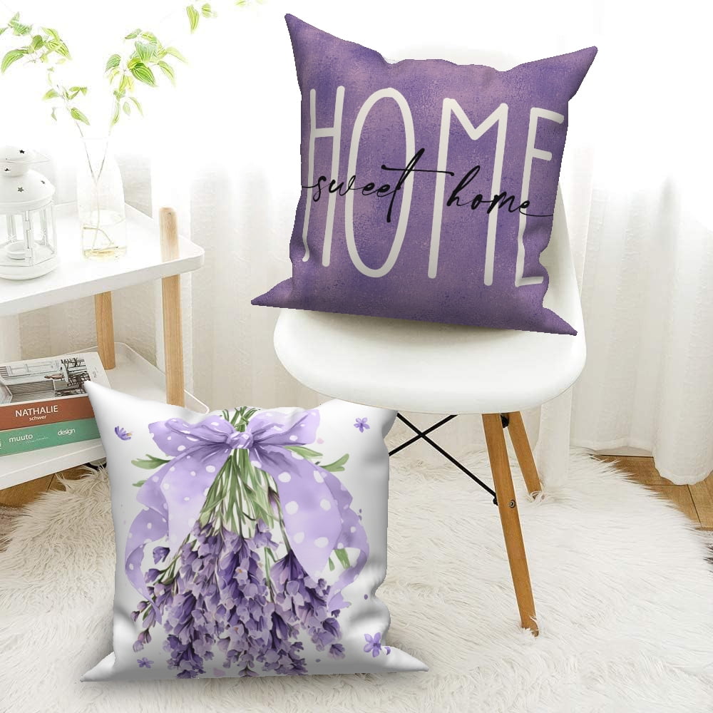 Purple Lavender Throw Pillow Covers 20x20 Set of 4,Spring Summer Floral Decorative Pillow Cases for Bedroom Sofa Couch
