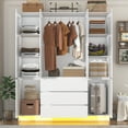 thumbnail image 4 of ChVans 75" Tall 4 Doors Armoire Wardrobe Closet with 3 Drawers and Mirror, Large Wardrobe Closet for Bedroom with LED Lights, Wooden Armoire Storage Cabinet with Hanging Rod, White, 4 of 8