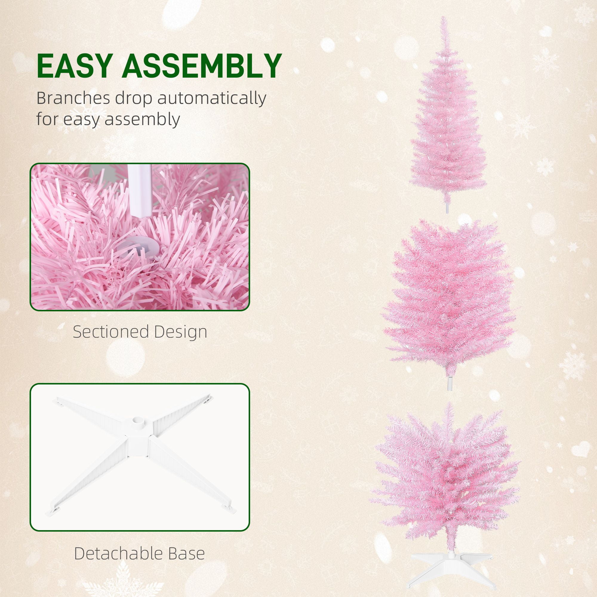 6' Artificial Pencil Christmas Tree, Slim Xmas Tree with 390 Realistic Branch Tips and Plastic Stand, Pink