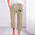 thumbnail image 2 of MIUOWANP Women's Wide Leg Cropped Pants Independence Day Print Print with Pockets, Drawstring Waist Casua Pants Size XXL(12)Khaki, 2 of 4