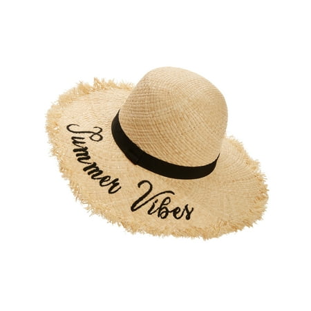 Time and Tru Women's Summer Vibes Raw Edge Floppy (Best Summer Sun Hats)