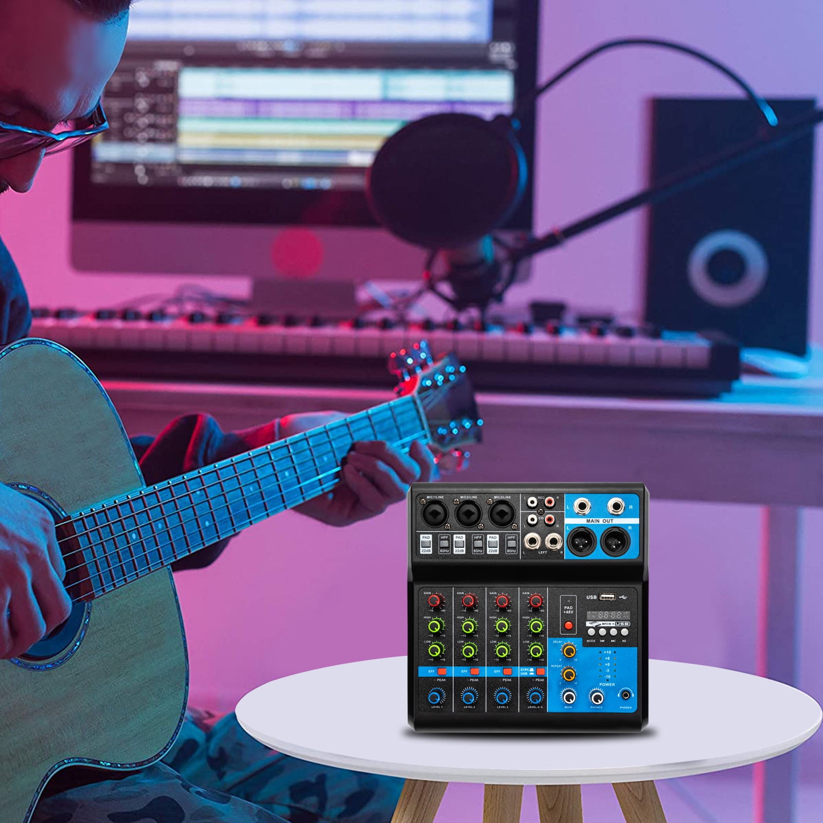 5-Channel Mixing Console Live Studio Audio DJ Mixer Sound Board USB Interface for Home KTV, Conferences