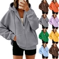 thumbnail image 2 of Zip Up Hoodie Women Lightweight Jacket Oversized Sweatshirt Solid Color Fall Clothes Long Sleeve Loose Fit Y2K Tops,Dark Gray L, 2 of 7